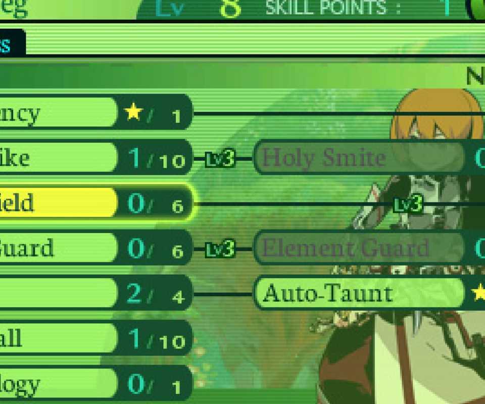 The skill menu in Etrian Odyssey 4 Legends of the Titan (3DS)