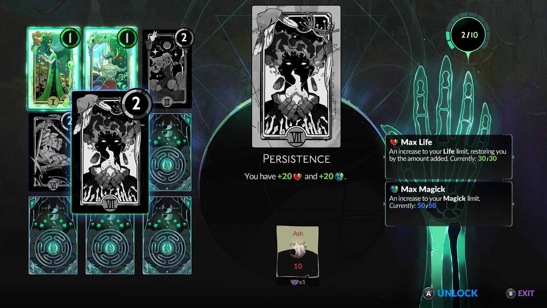 The tarot card menu in Hades 2 (2025)