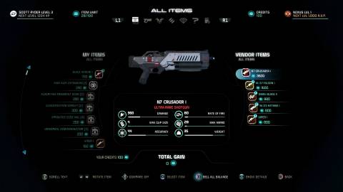 The weapon menu in Mass Effect Andromeda (2017)