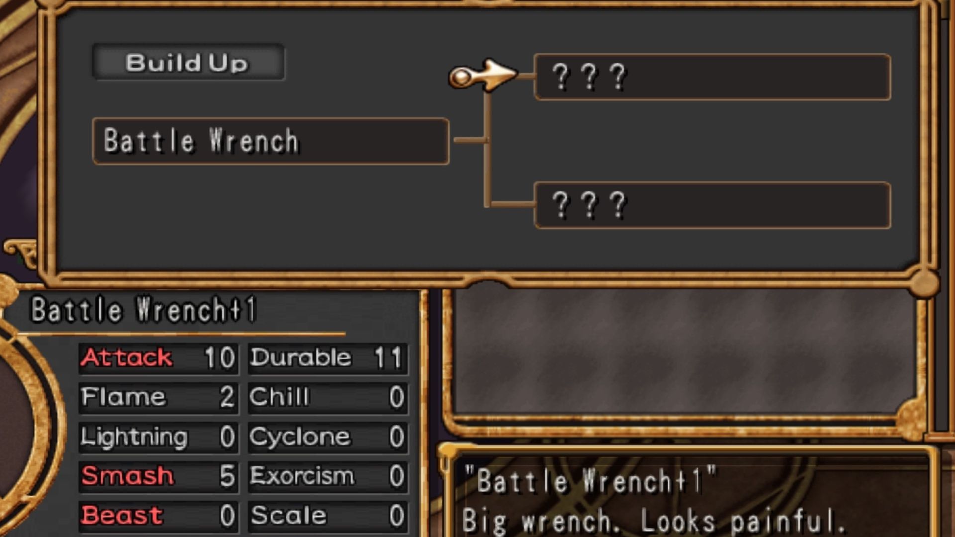 The weapon upgrade menu in Dark Cloud 2 (PS4)