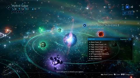 The weapon upgrade menu in Final Fantasy 7 Remake (2020)