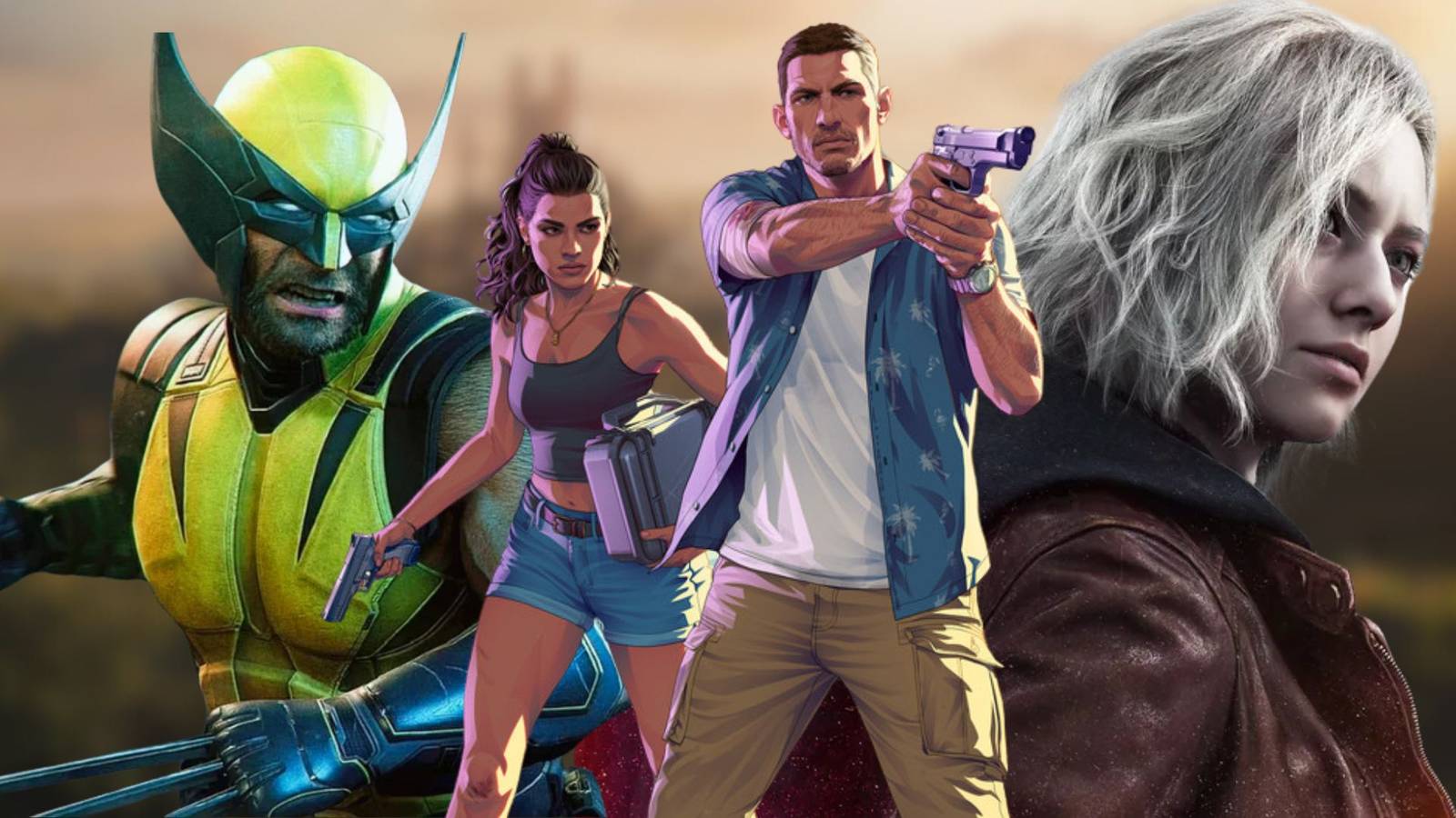 Main characters from GTA 6, Wolverine, and Resident Evil Requiem