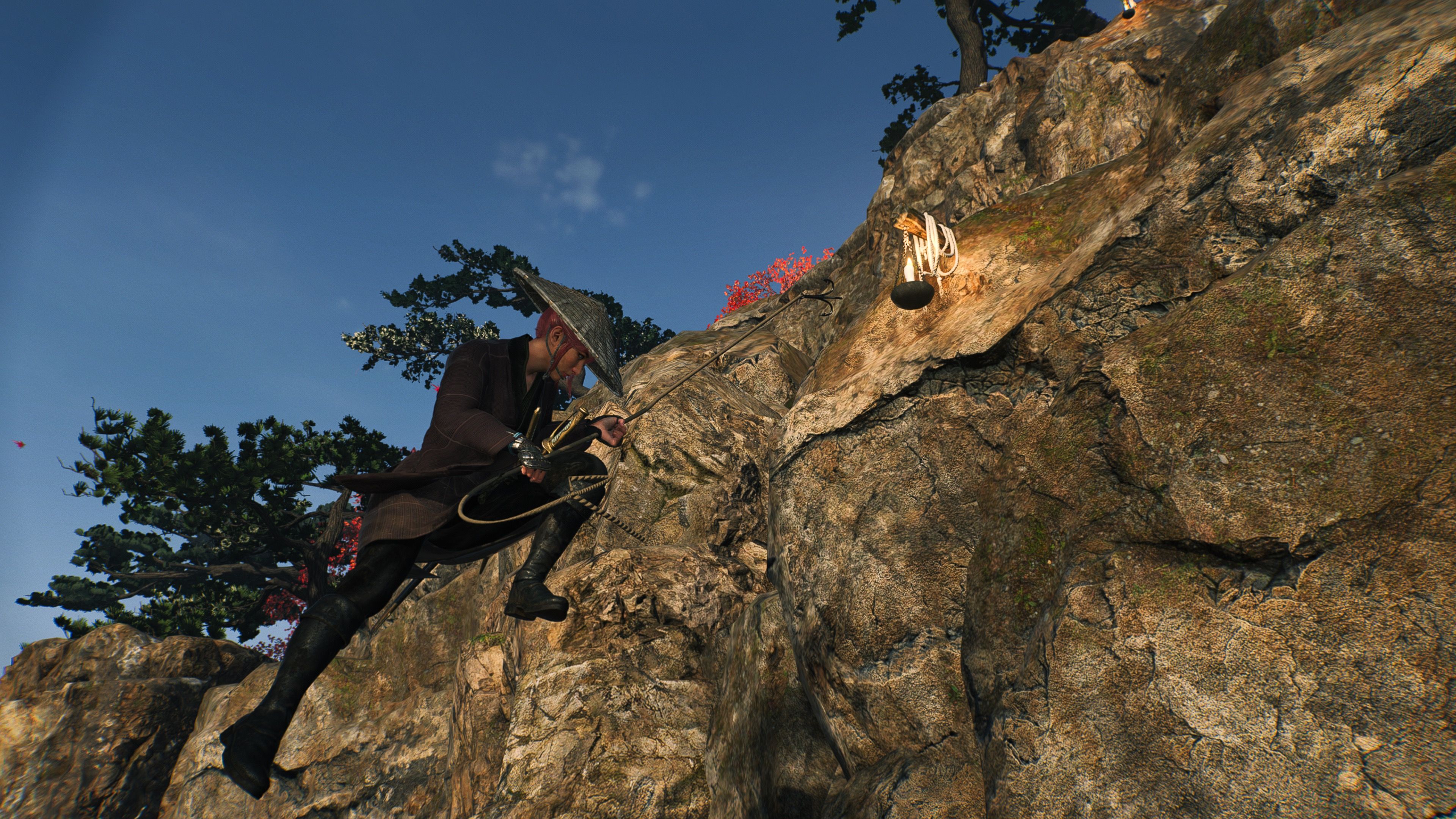 Using a grappling hook in Rise Of The Ronin (2024)