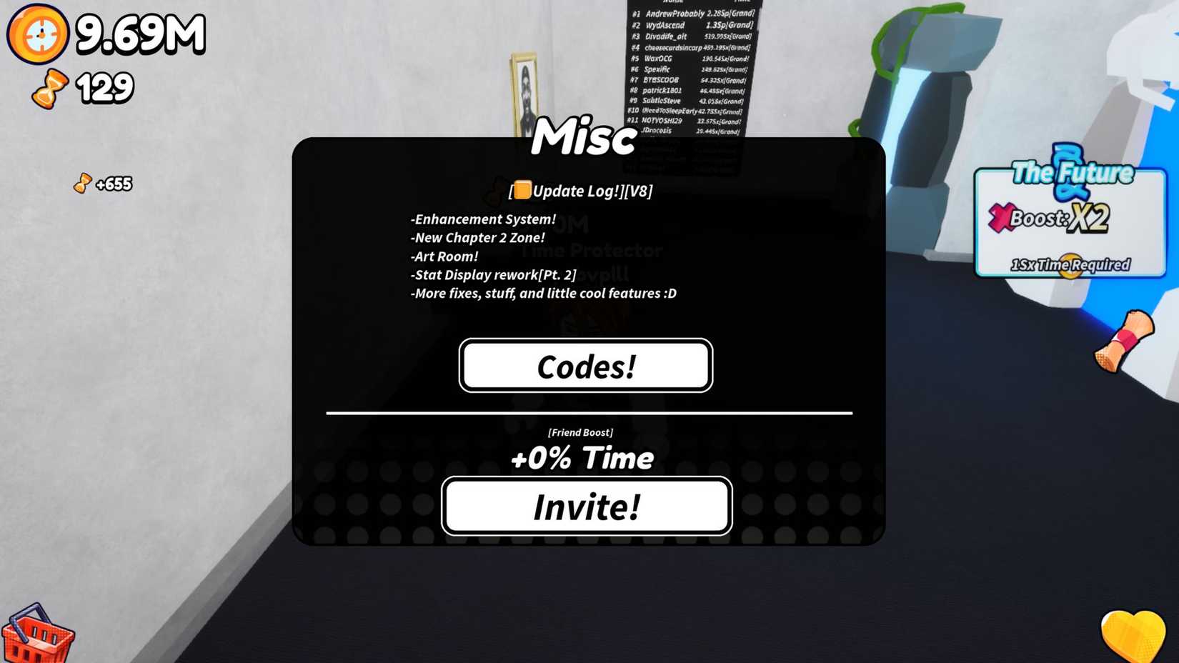 Waste Time the codes tab