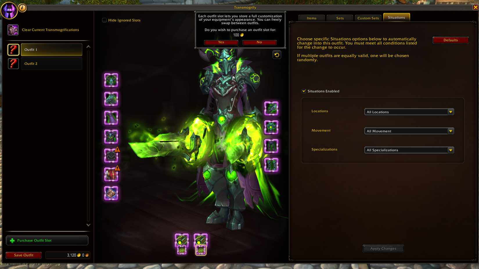 world of warcraft midnight beta transmog outfit unlock prompt