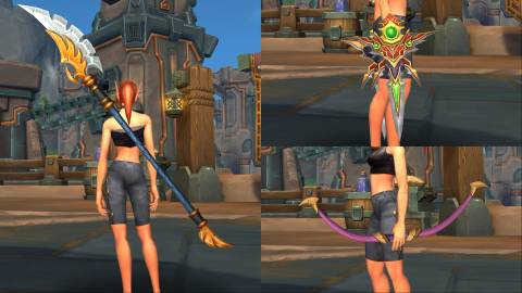 world of warcraft trading post february 2026 quel'dorei bladestaff sindorei handglaive pink wooden short bow