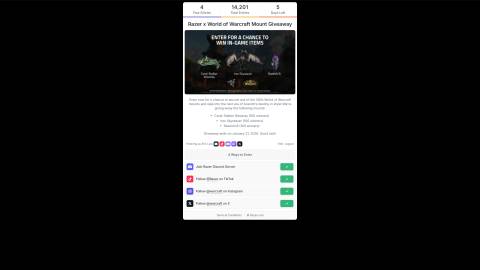 world of warcraft x razer giveaway sheet green checkmarks