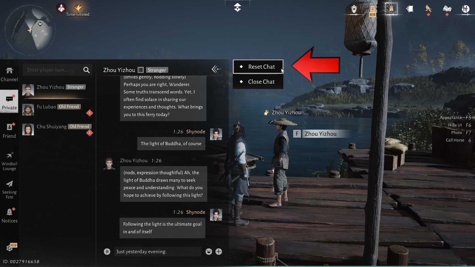 Zhou Yizhou reset chat in where winds meet