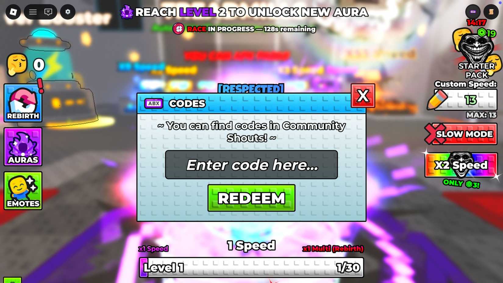 +1 Aura Speed Escape the codes tab