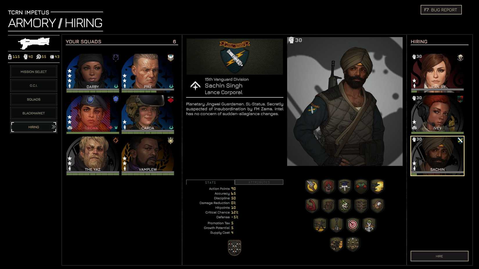 MENACE Squad Leader Hiring Screen