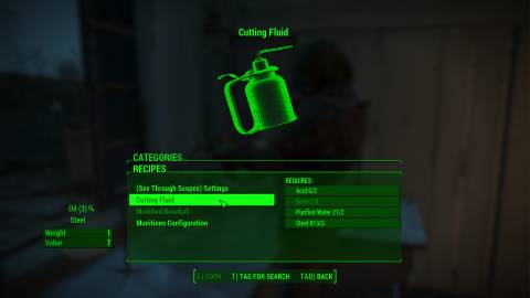 FO4 Cutting Fluid Crafting Screen