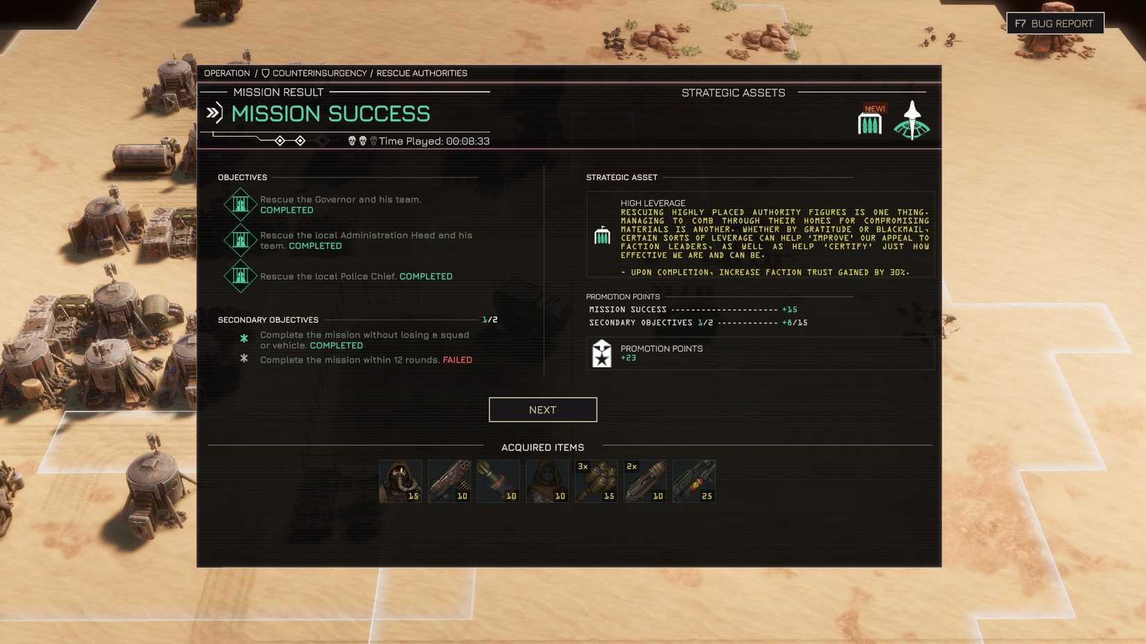 MENACE After Battle Screen