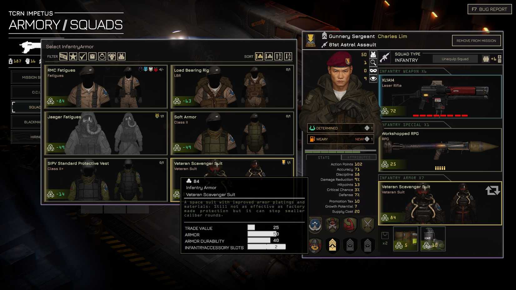 MENACE Veteran Scavenger Suit stats