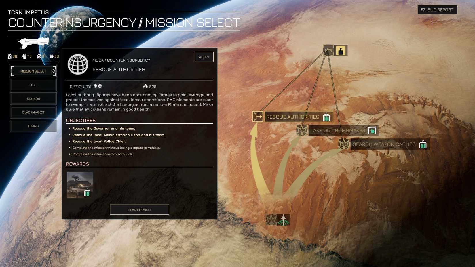 MENACE Mission Select Screen