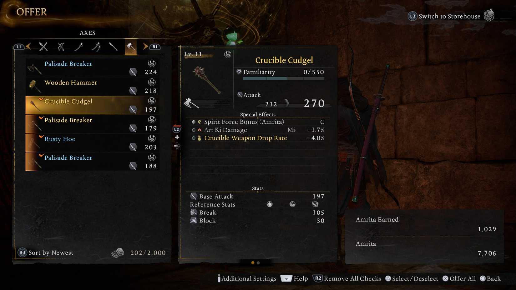 Nioh 3 offers an item menu