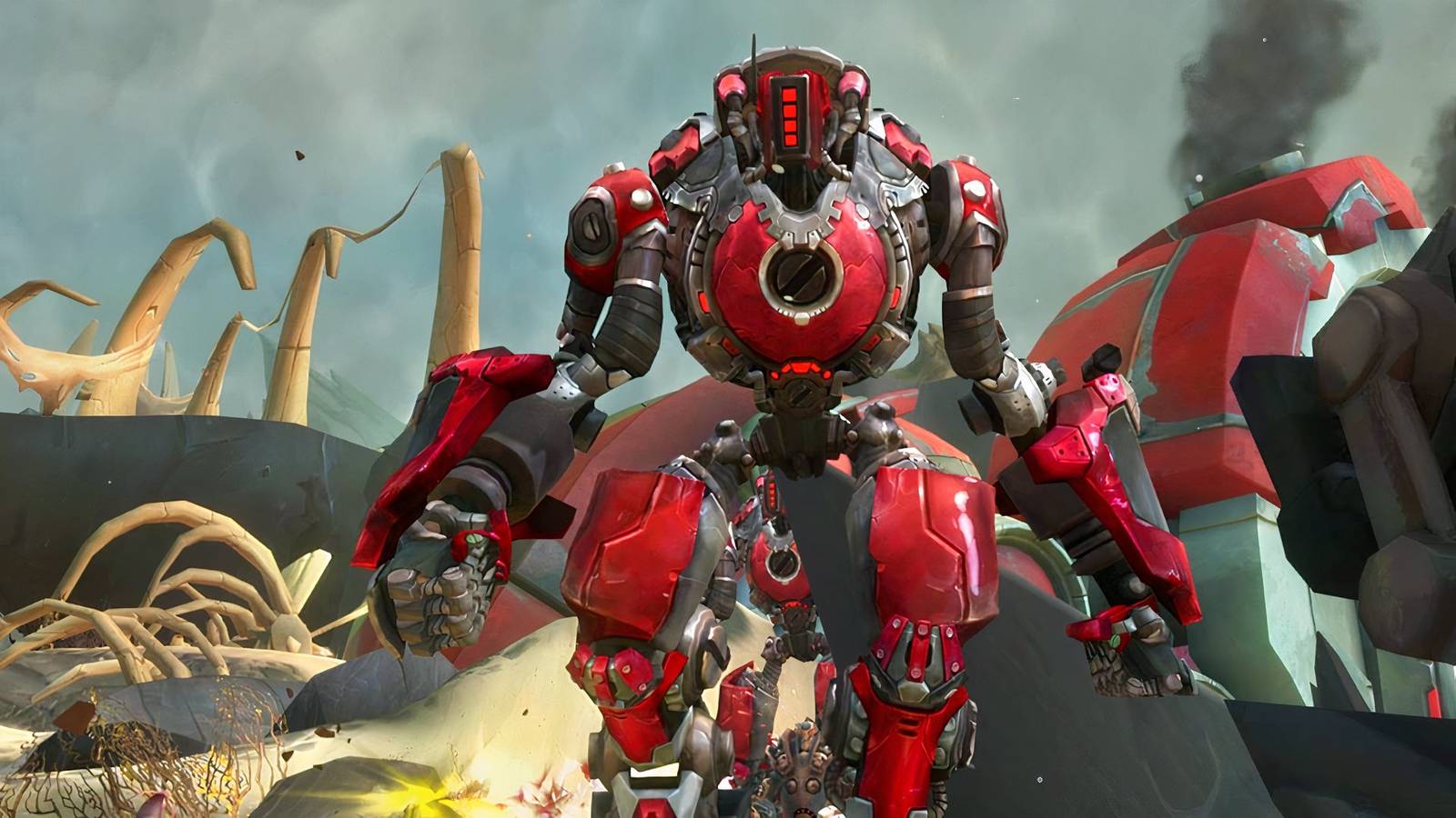 A red mech character in WildStar (2014)