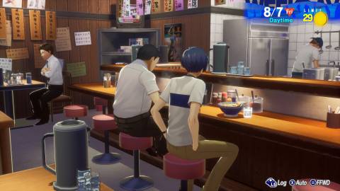 A scene featuring characters eating ramen in Persona 3 Reload (2021)