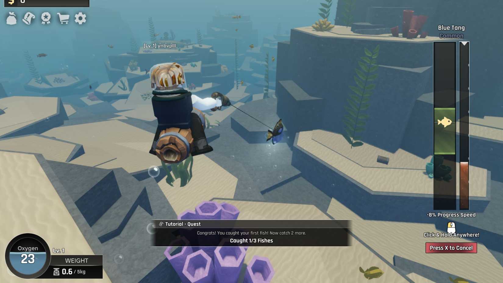 Abyss player is fishing 