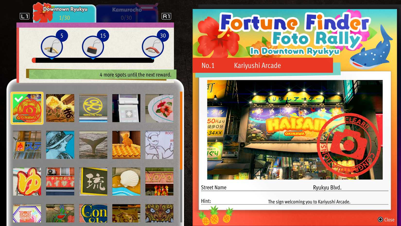 All Downtown Ryukyu Fortune Finder Foto Rally Locations in Yakuza Kiwami 3