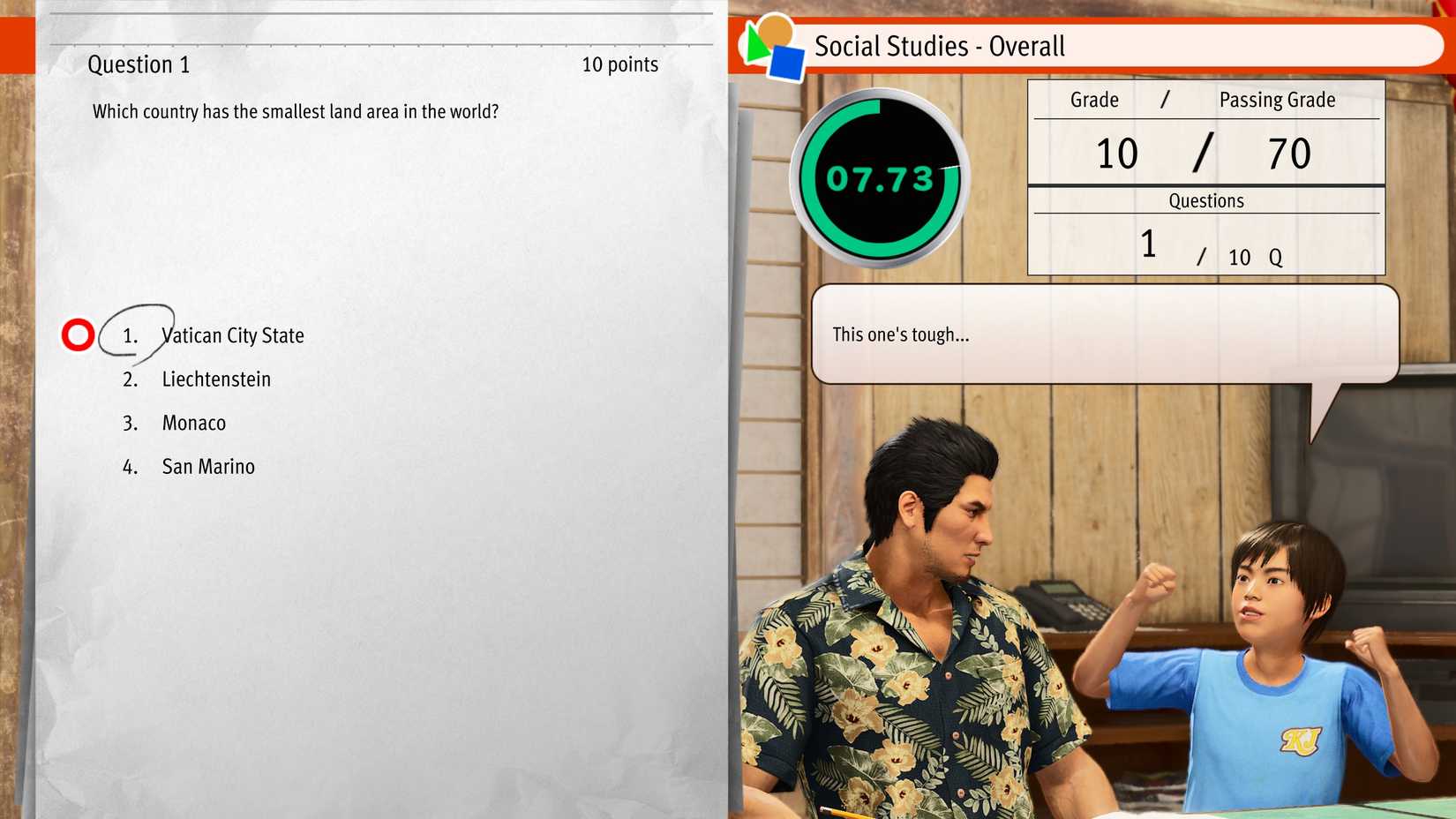 All Social Studies Questions & Answers in Yakuza Kiwami 3