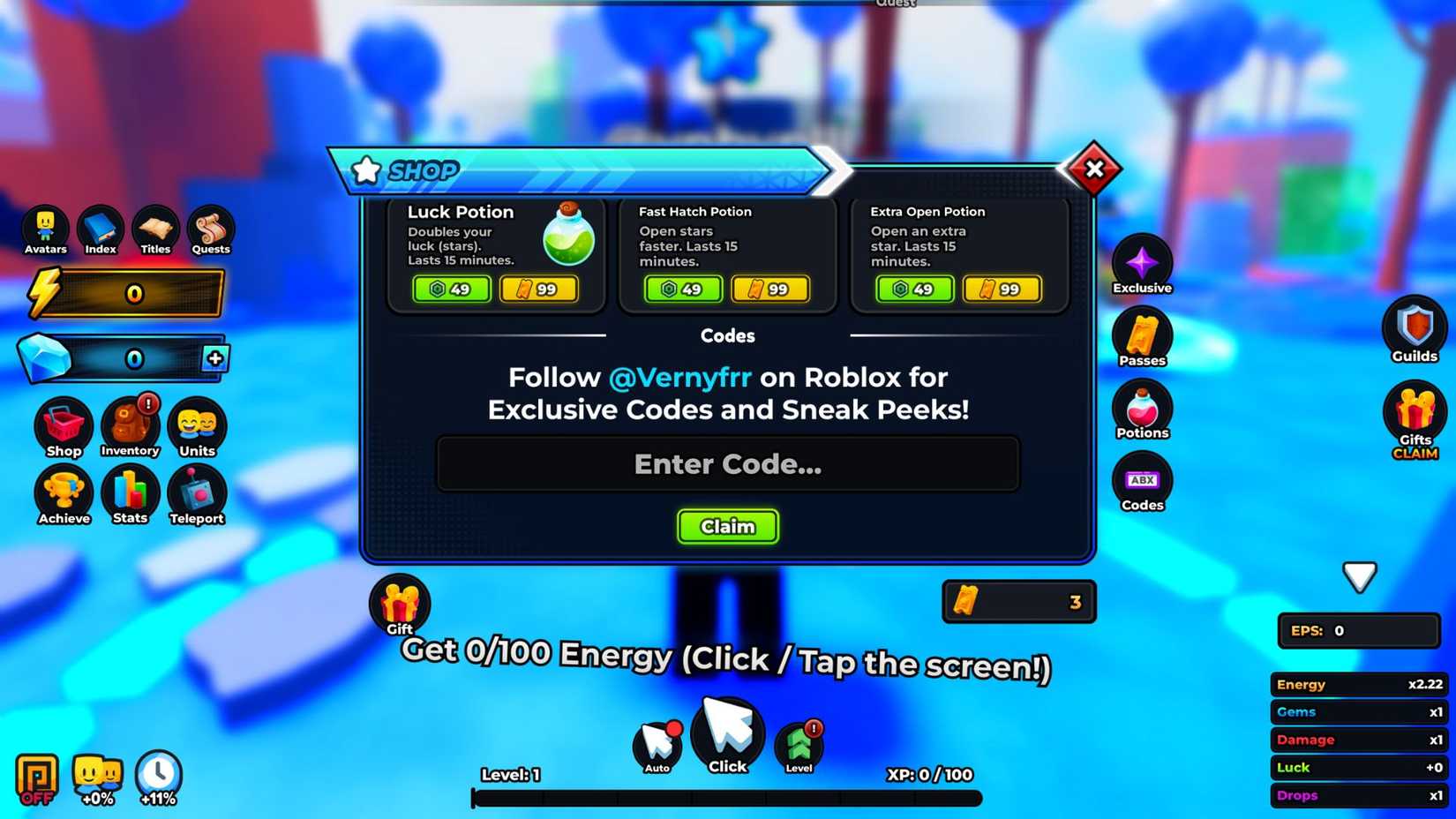 Anime Destroyers the codes tab