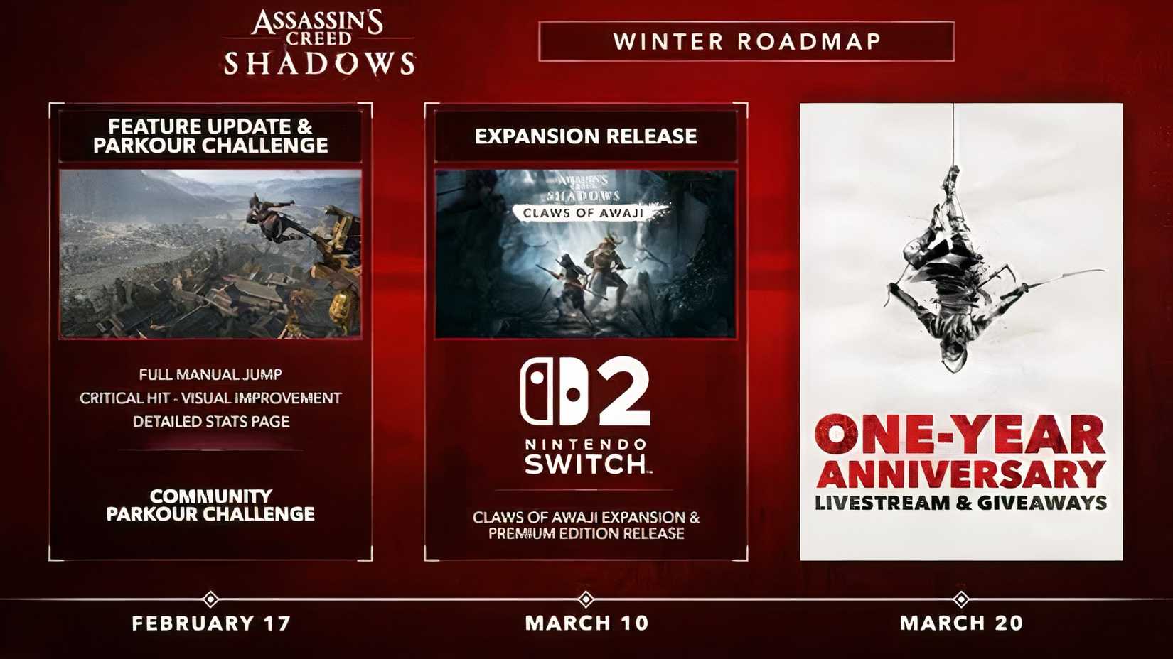 Assassins Creed Shadows Winter Roadmap 2026