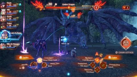 Attacking a dragon enemy in Xenoblade Chronicles 3 (2022)