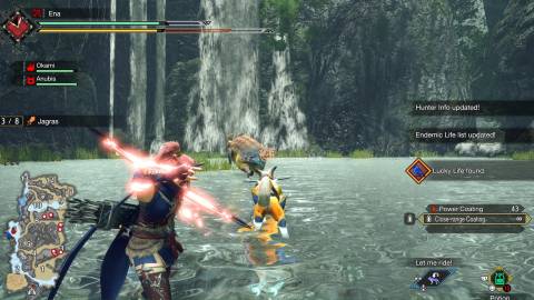 Attacking a monster in Monster Hunter Rise (2021)