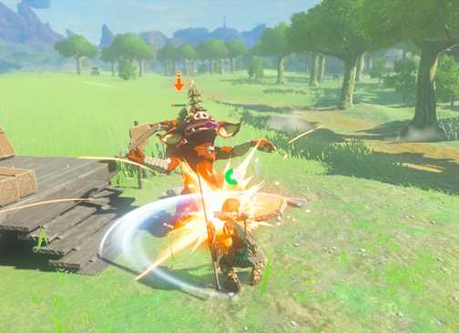 Attacking an enemy in The Legend of Zelda Tears of the Kingdom (2023)