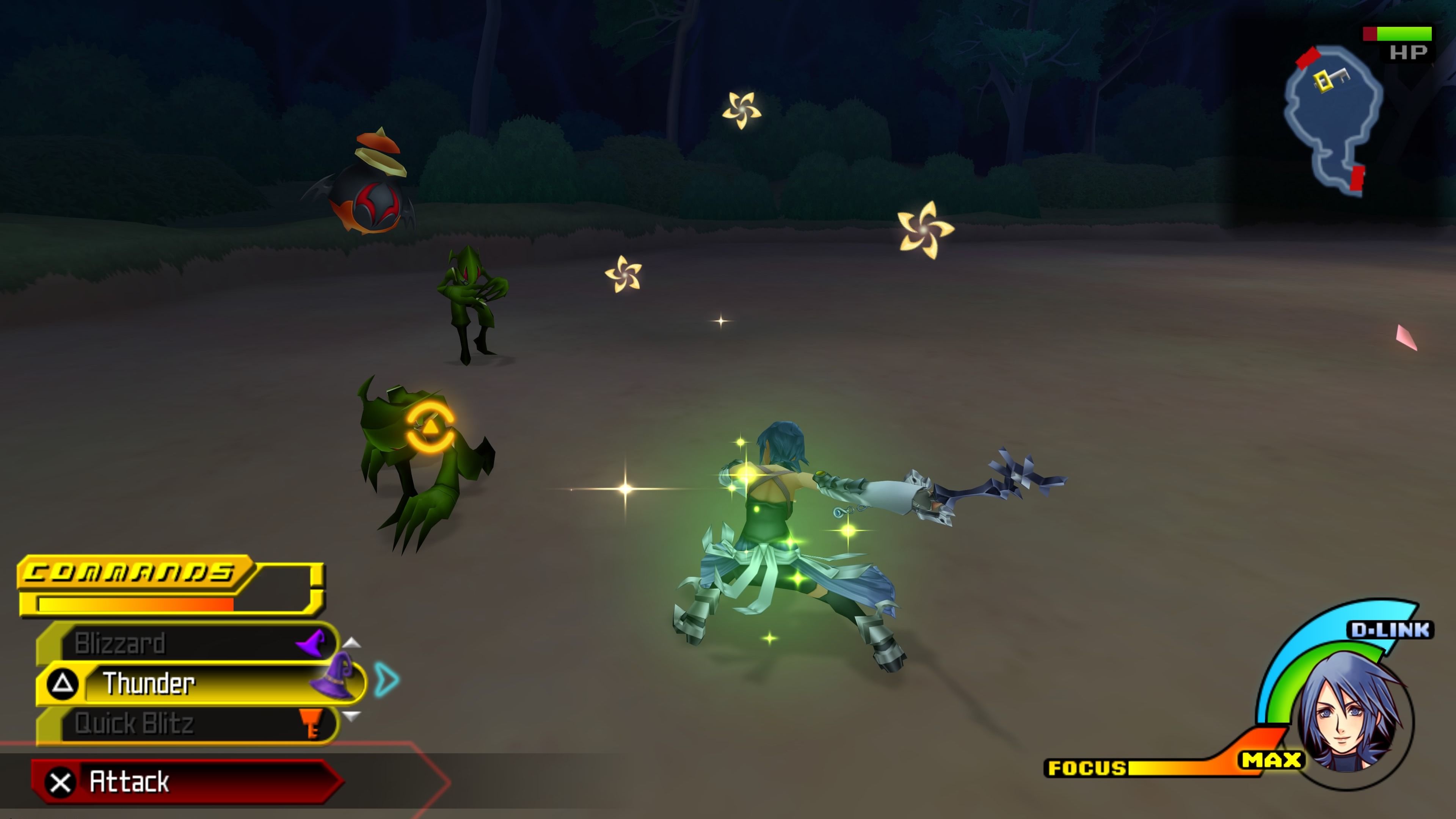 Attacking enemies as Aqua in Kingdom Hearts Birth By Sleep (2010)