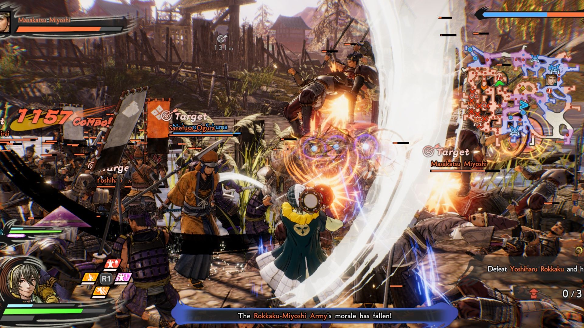 Attacking enemies as Hanbei in Samurai Warriors 5 (2021)