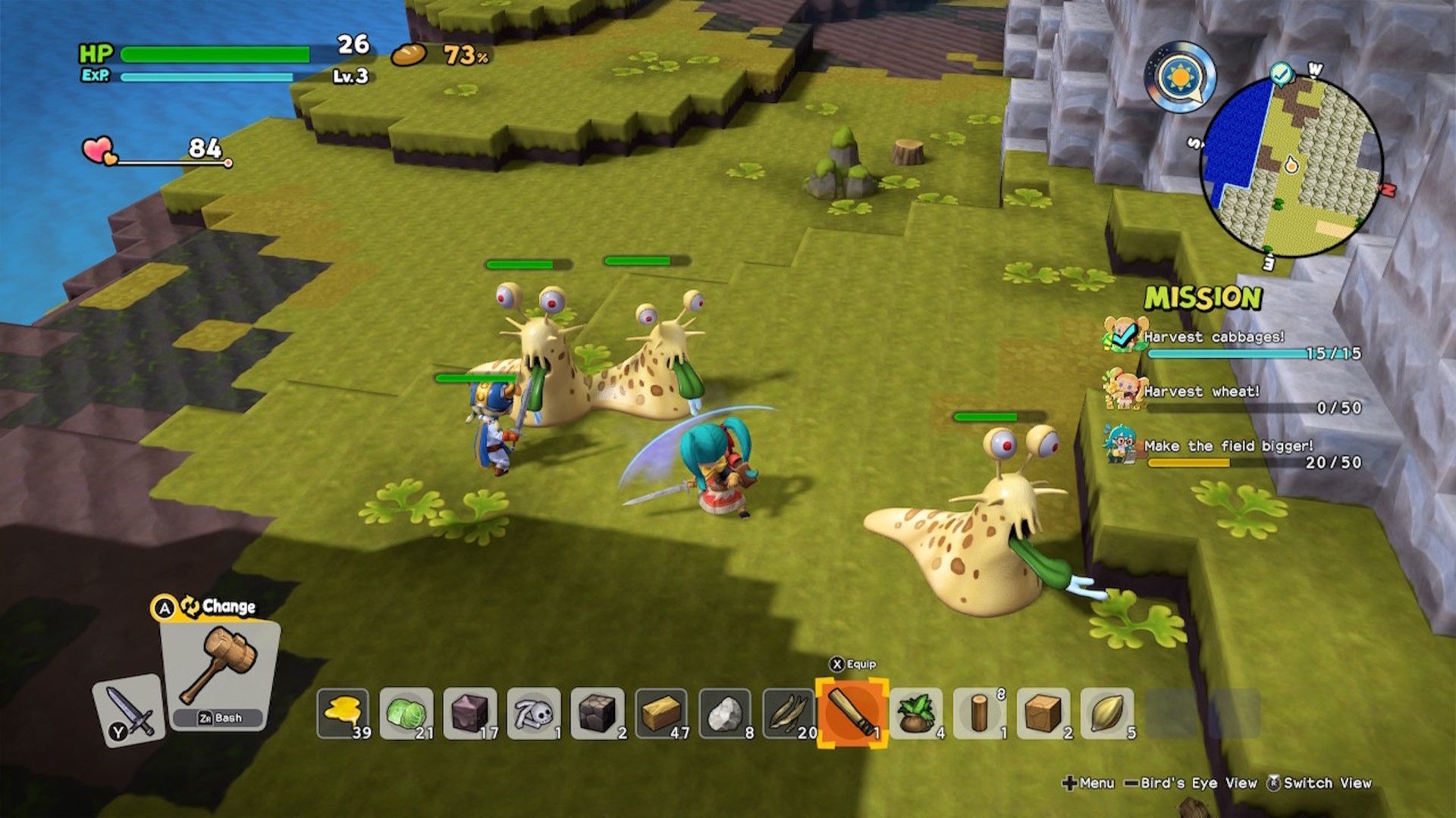 Attacking enemies in Dragon Quest Builders 2 (2019)