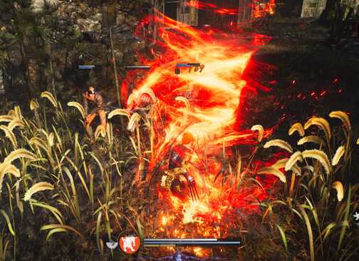Menyerang musuh dengan api di Nioh 3 PS5