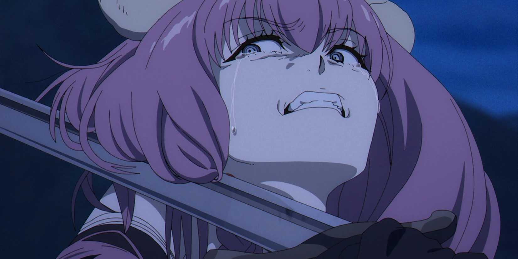 Aura holds a sword to her neck.