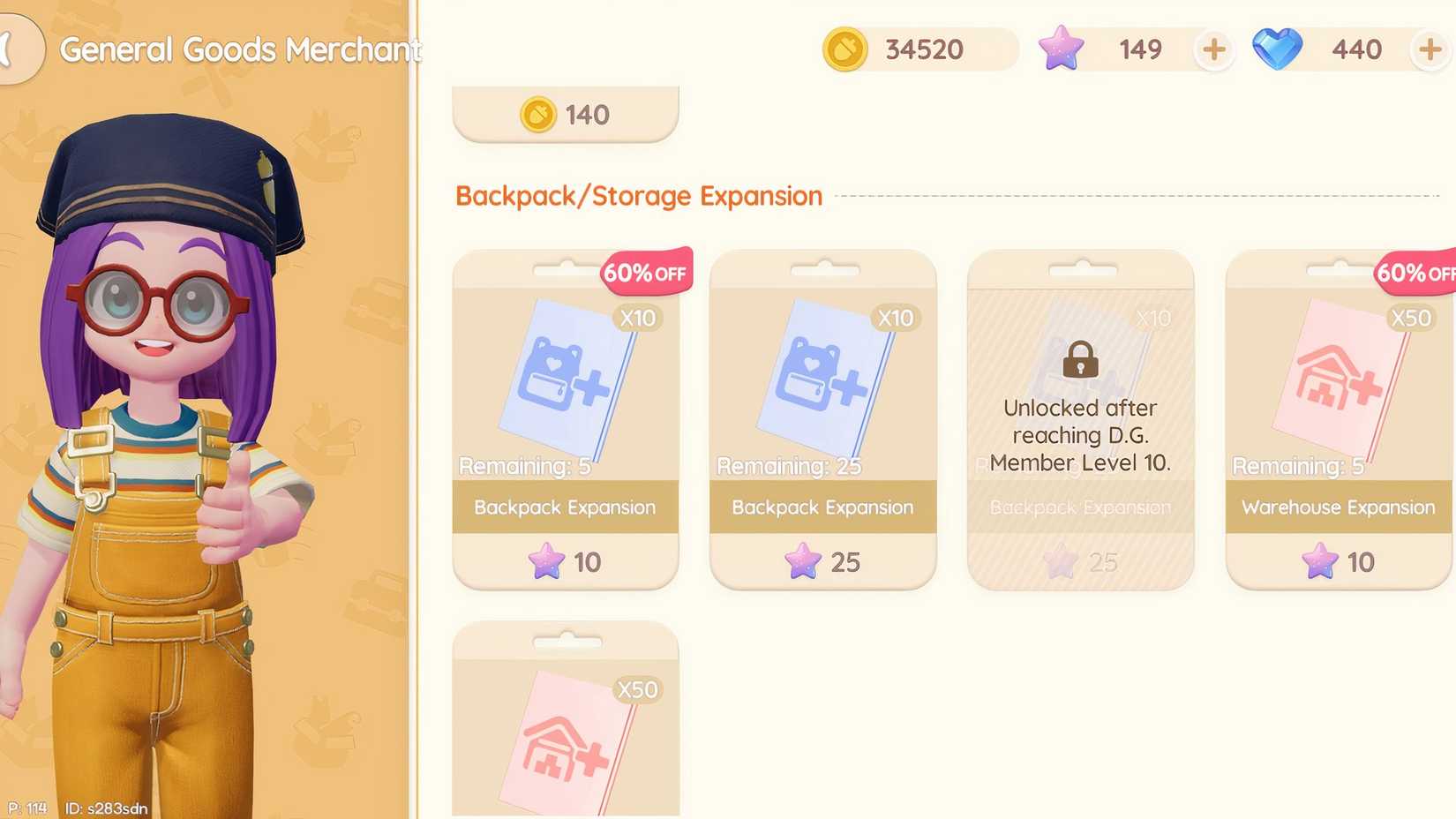 Backpack and storage expansion in Heartopia