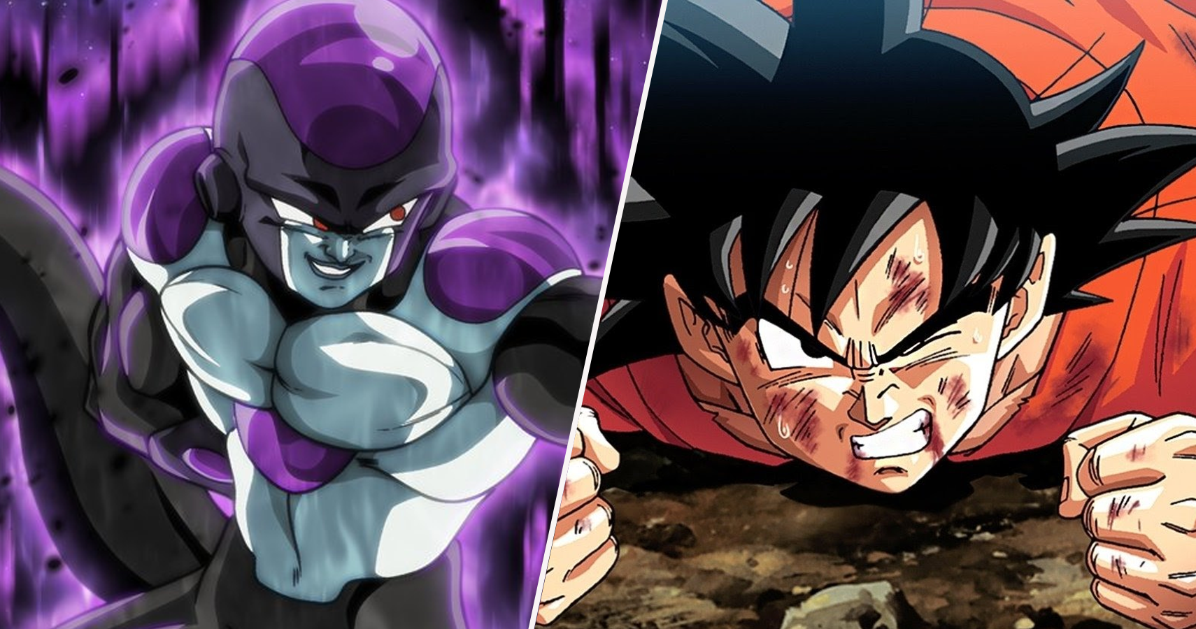 Black Frieza and an injured Goku in Dragon Ball Super