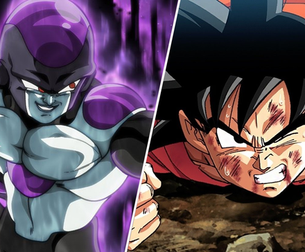 Black Frieza and an injured Goku in Dragon Ball Super