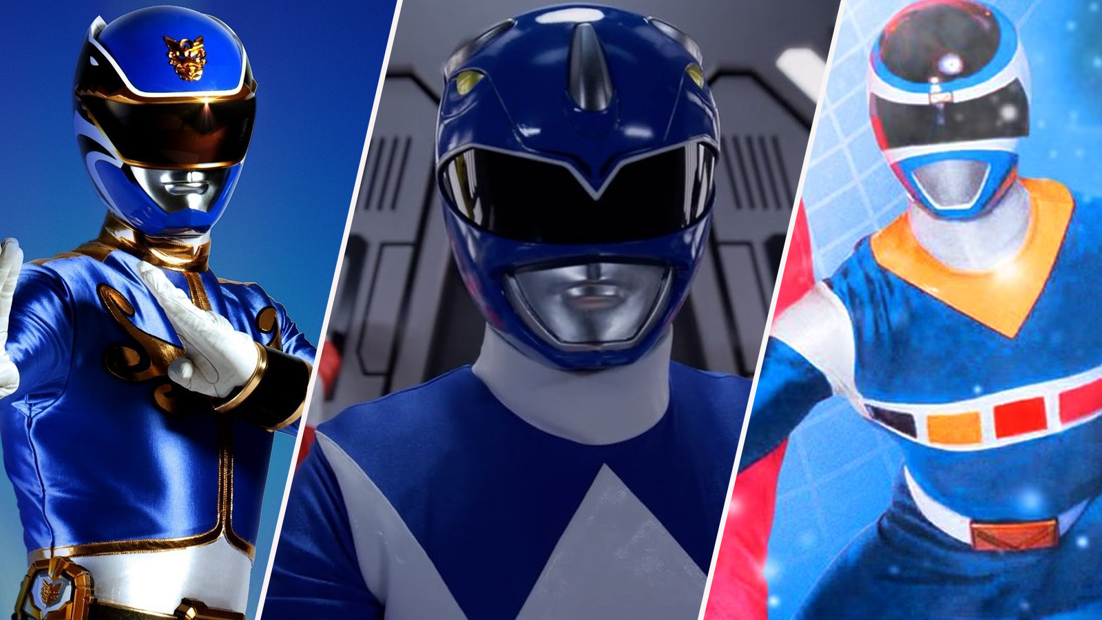 Blue Megaforce Ranger, Blue Power Ranger, and Blue Ranger in Space