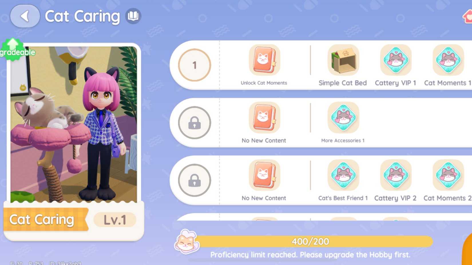 cat caring hobby skills heartopia