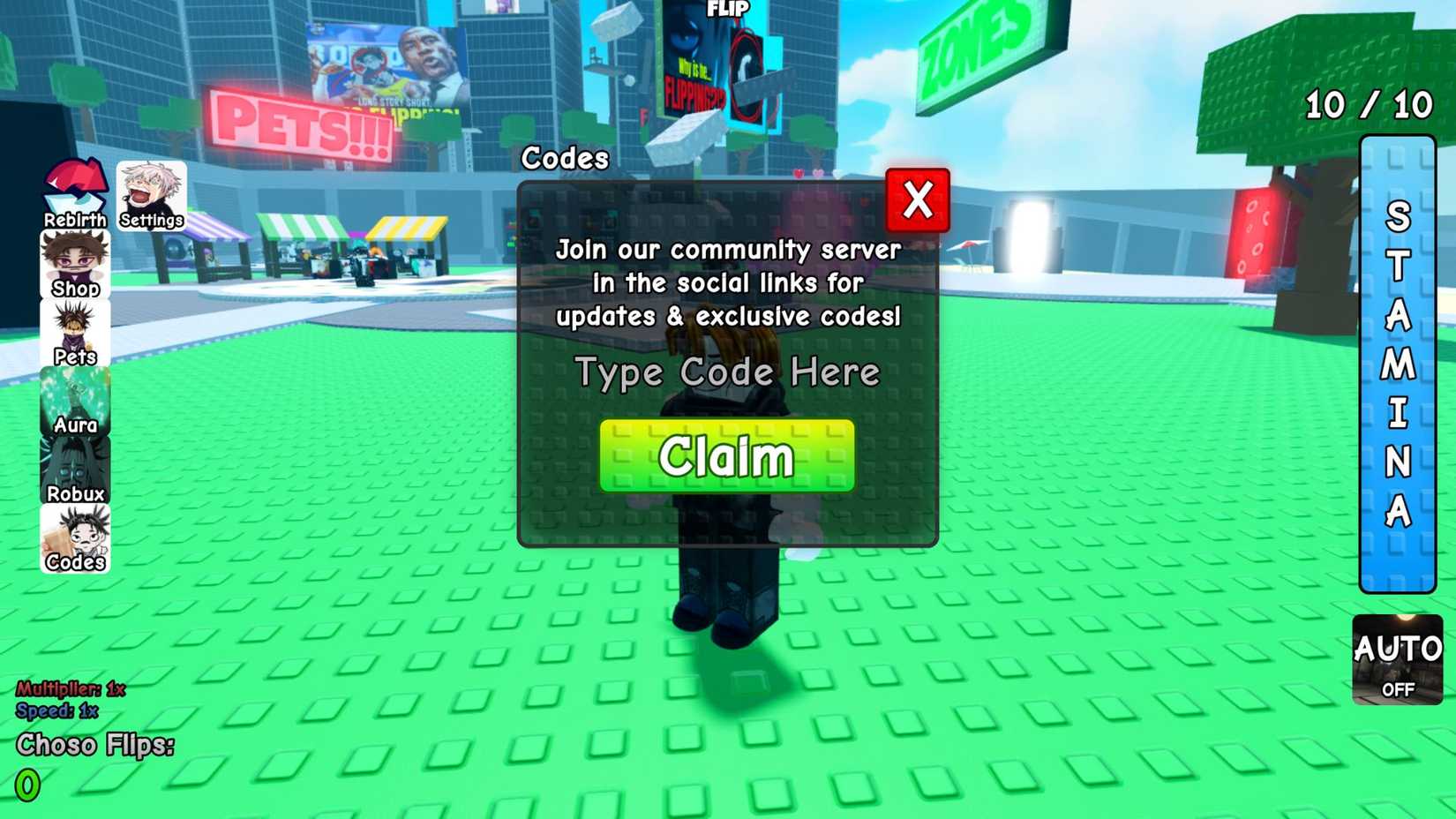 Choso Flipping Experience the codes tab