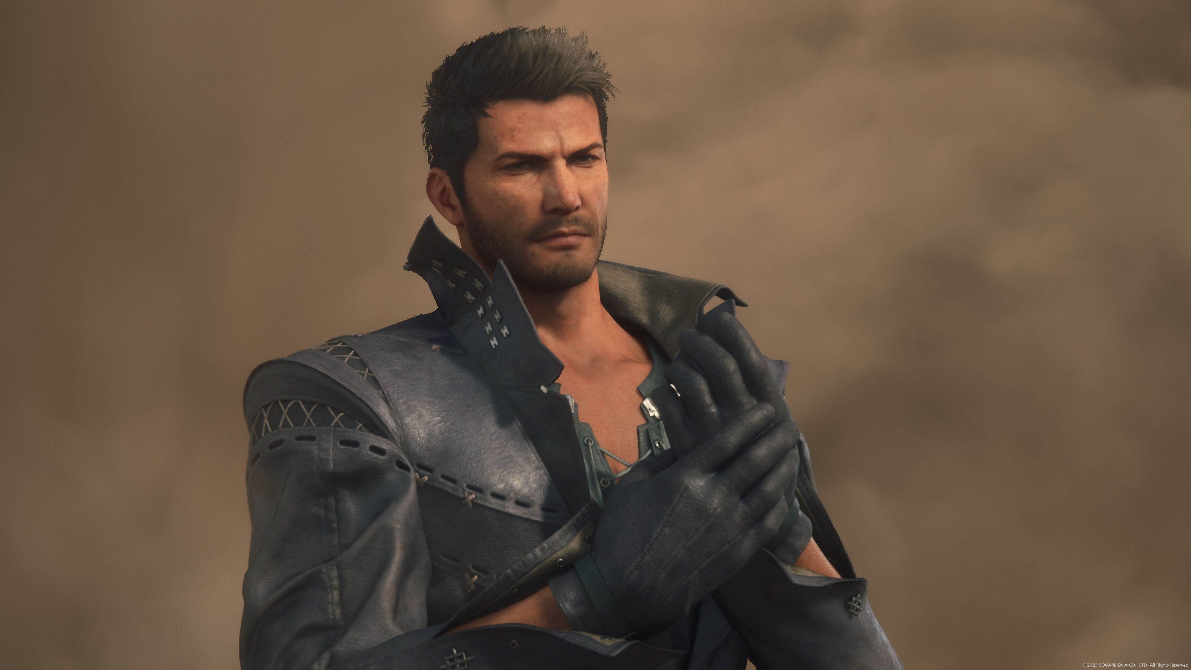 Cid flexing his hands in Final Fantasy 16 (2023)