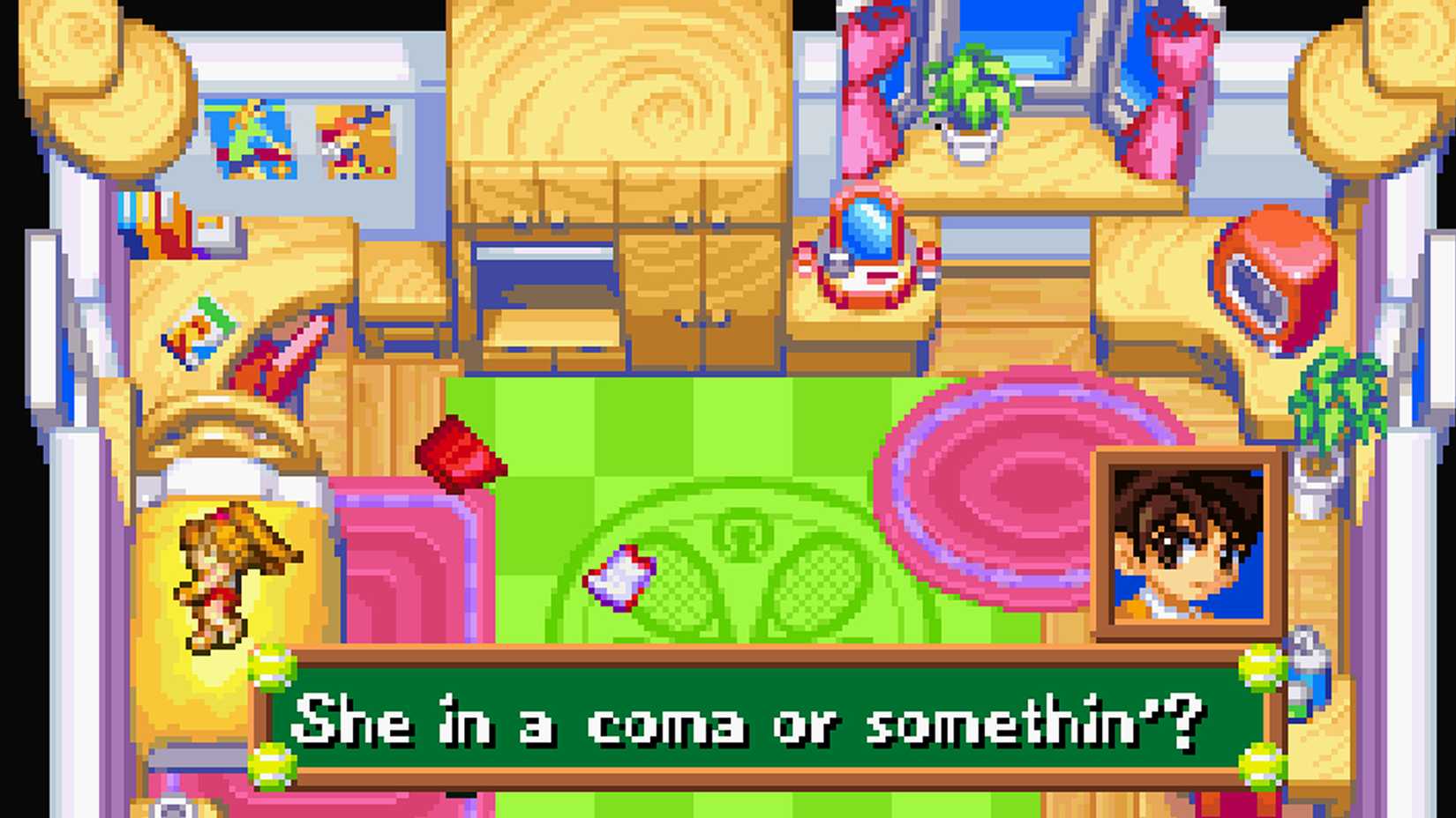 Clay asks if the sleeping Ace is in a coma in Mario Tennis: Power Tour