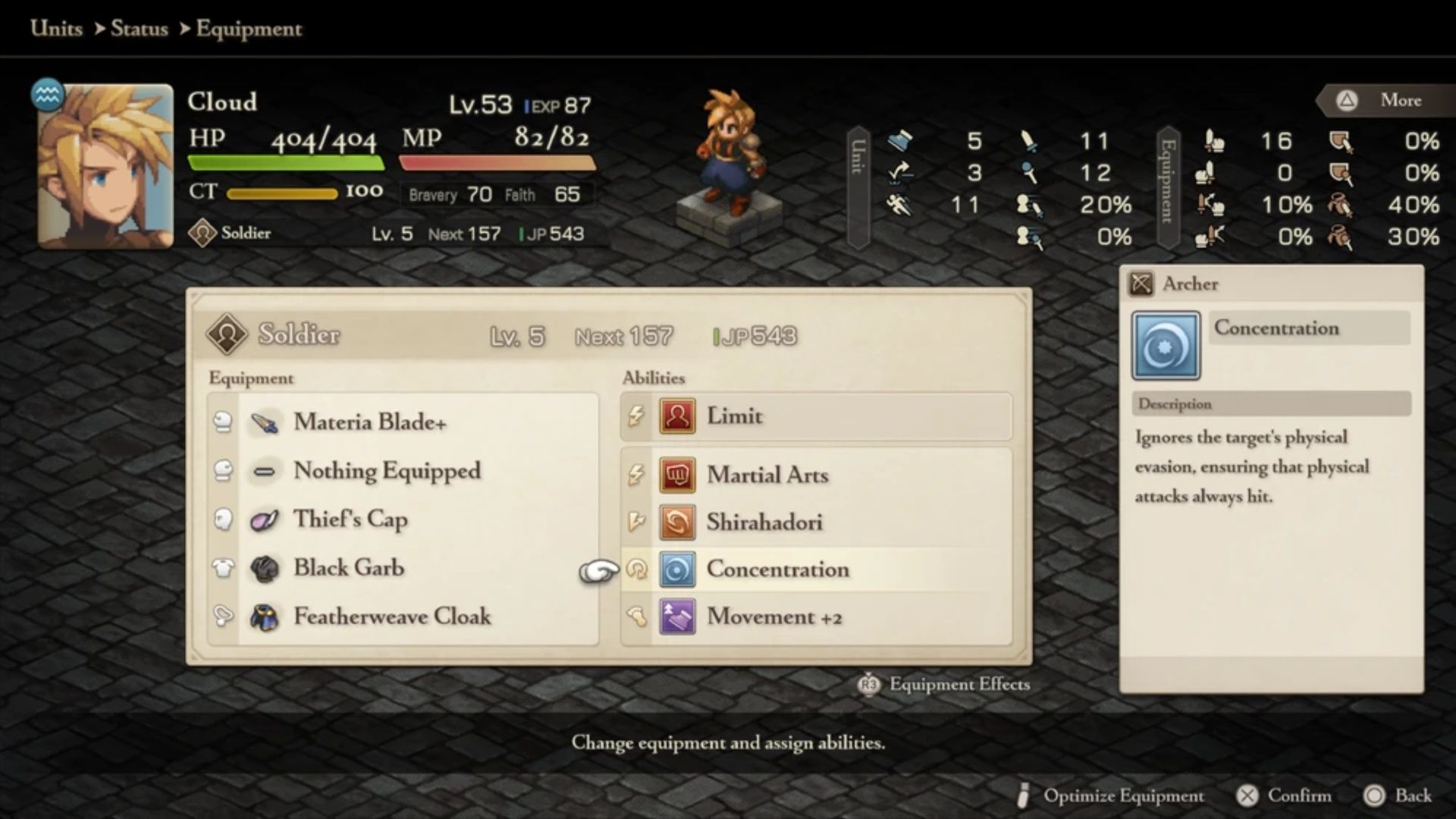 Cloud’s stat menu in Final Fantasy Tactics The Ivalice Chronicles-1
