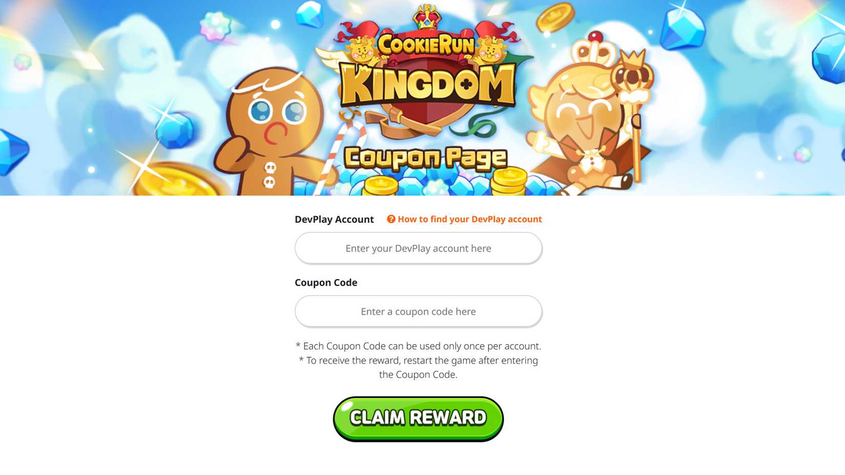 The code redemption page for Cookie Run Kingdom