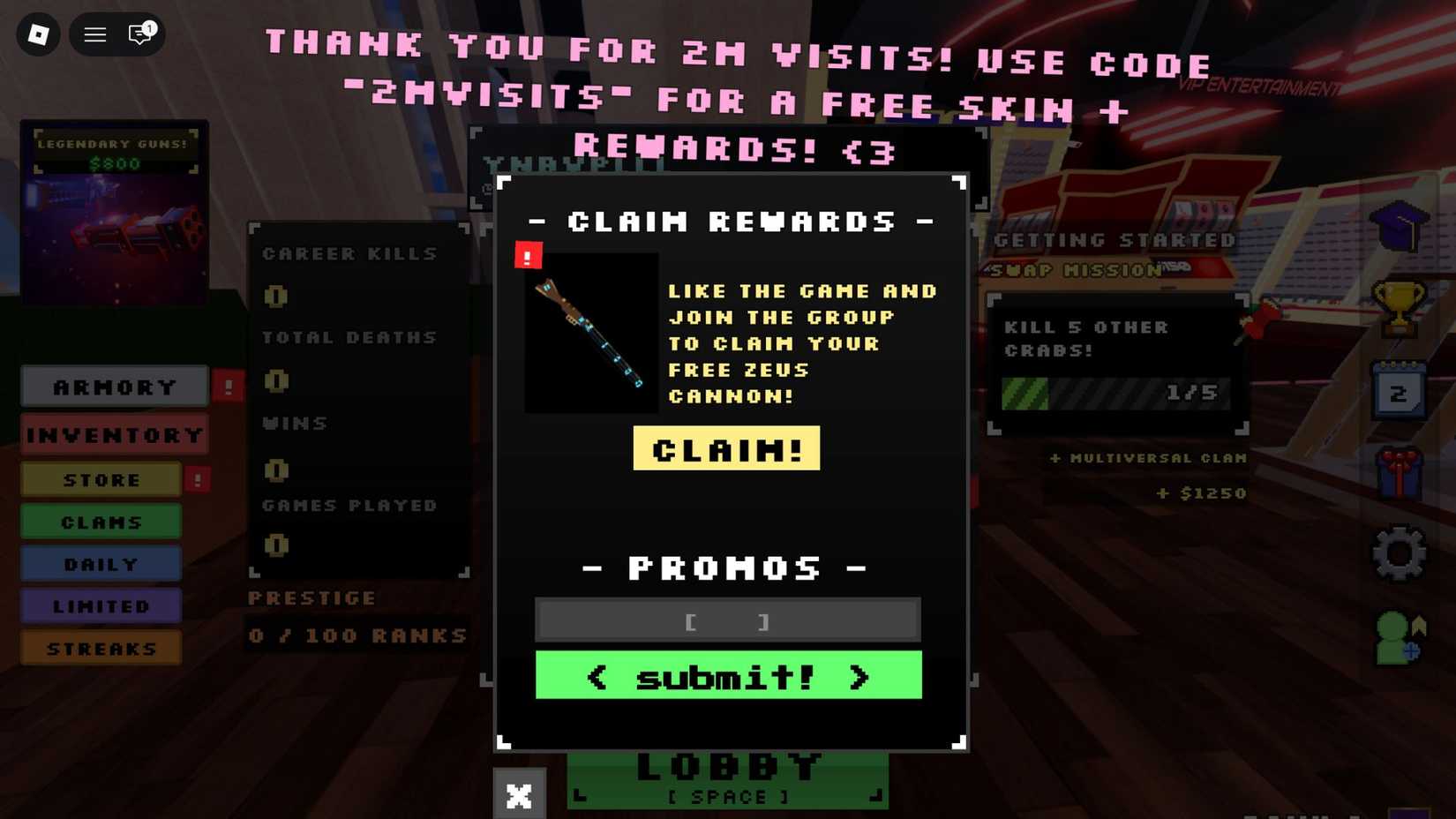 Crab Royale the codes tab