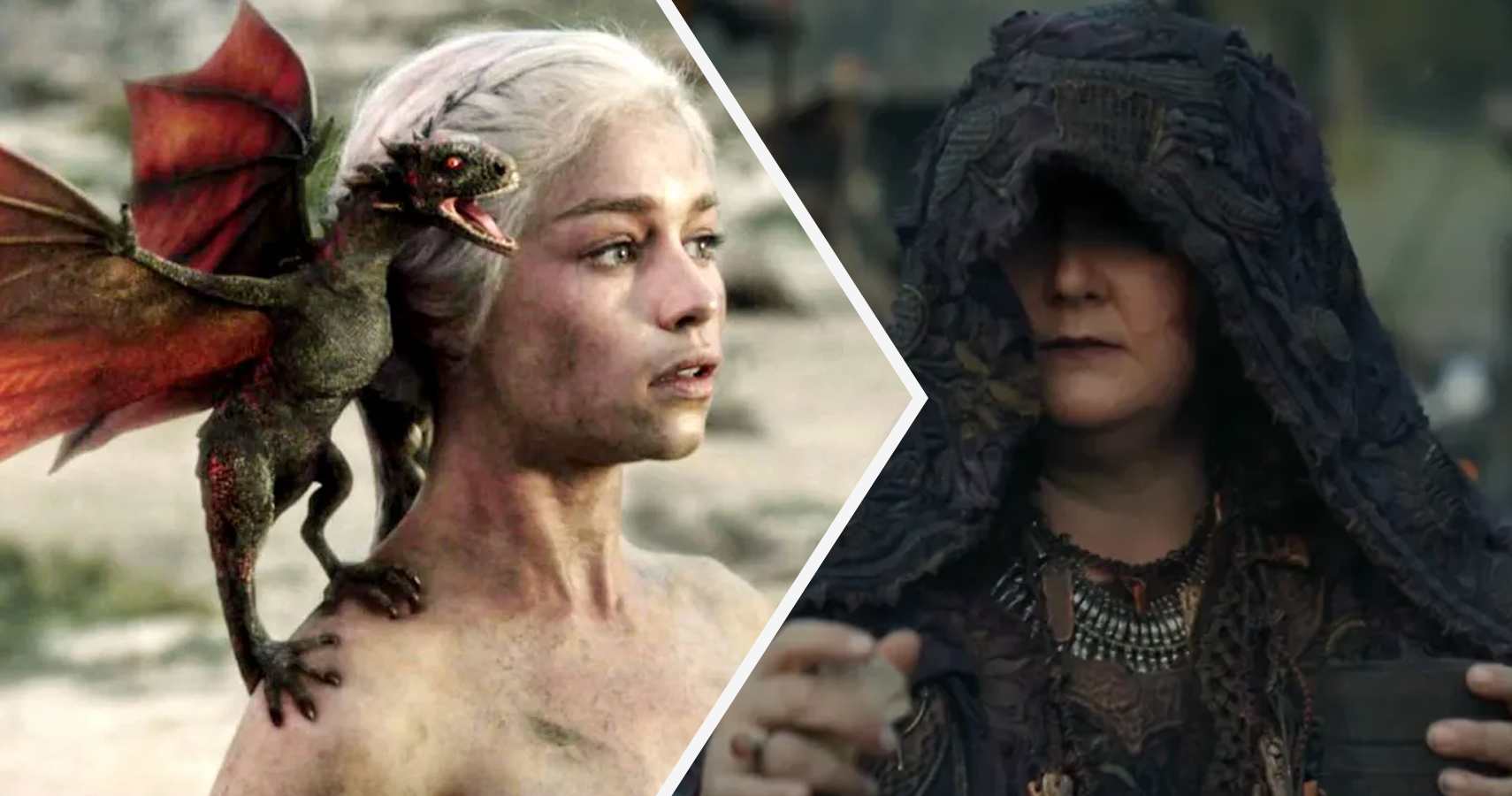 Dany with Drogon in Game of Thrones, and the Fortune Teller in A Knight of the Seven Kingdoms
