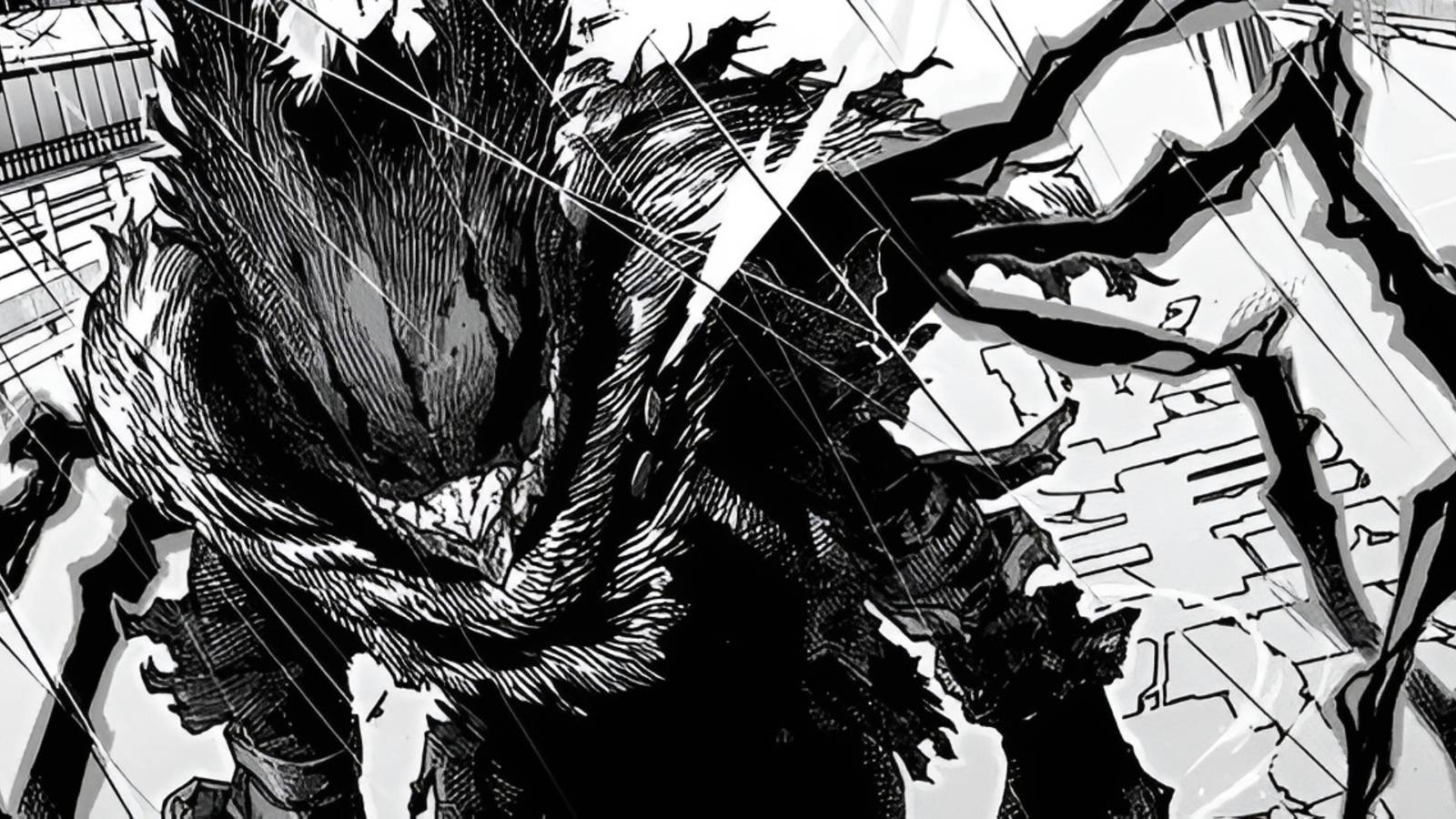 Image of Dark Deku approaching his former classmates in the My Hero Academia manga.