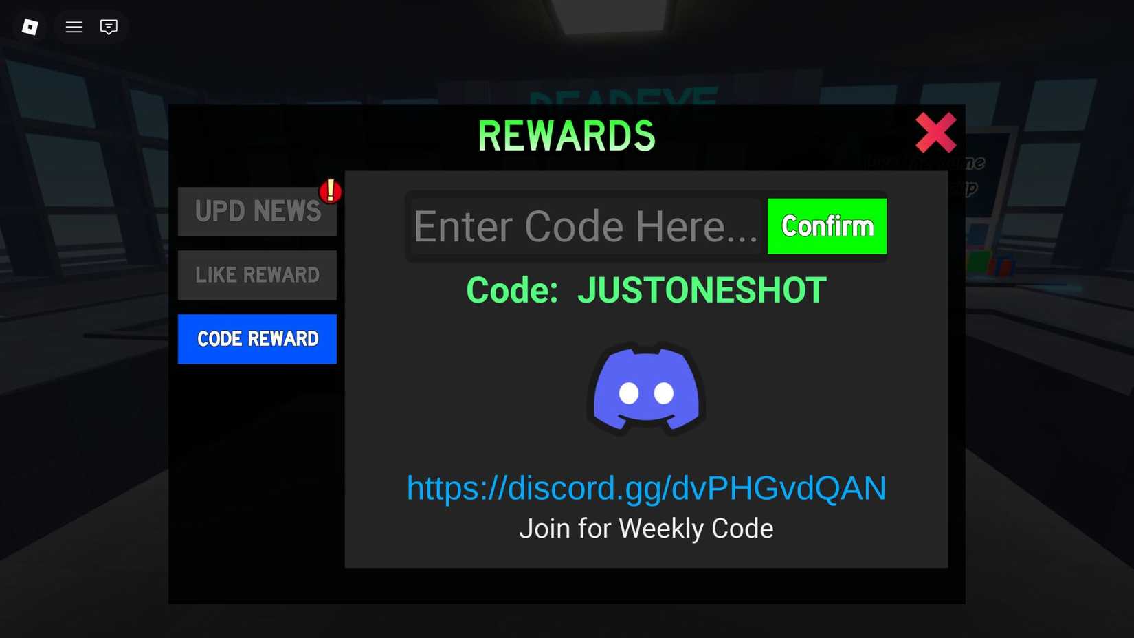 Deadeye the codes tab