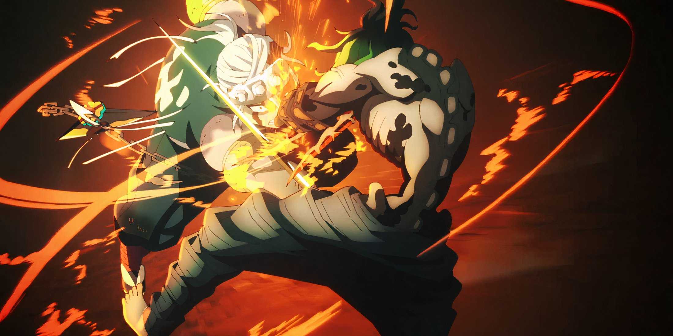 uzui fights gyutaro with dual cleaves in demonslayer