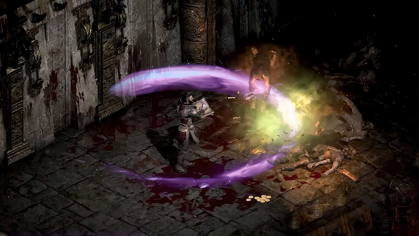 Diablo 2 Resurrected Warlock attacking with a floating weapon Image from Blizzard Entertainment on YouTube